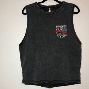 Dark gray RVCA muscle tee w/ graffiti pocket